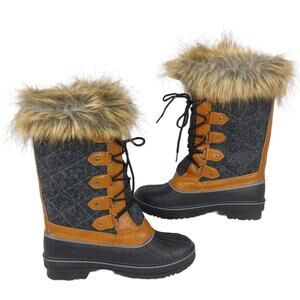 Merence Women's 9 Faux Fur Trimmed Insulated Quilted Winter Snow Boots